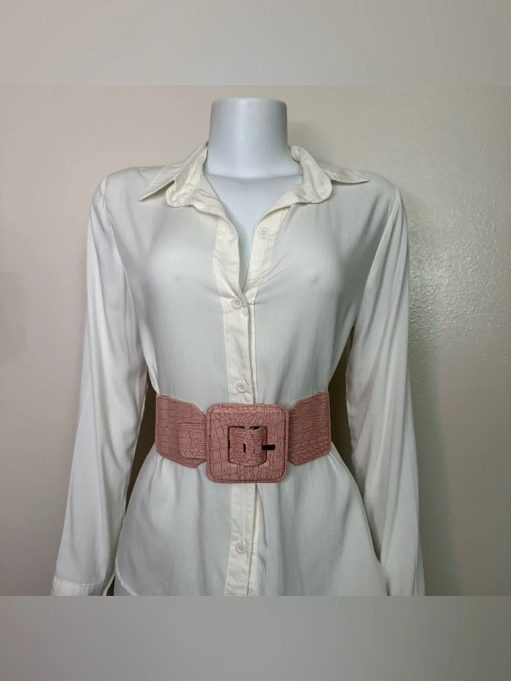 Light pink croc embossed PU leather elastic waistband belt